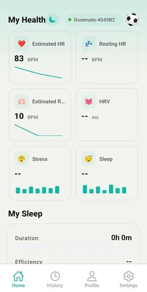 My Health home screen with live heart rate and breathing